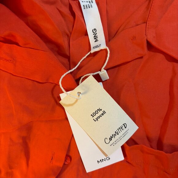 MNG Womens Orange Cap Short Sleeves Pocket Button Down Shirt Top Size 6 Medium - Picture 4 of 4